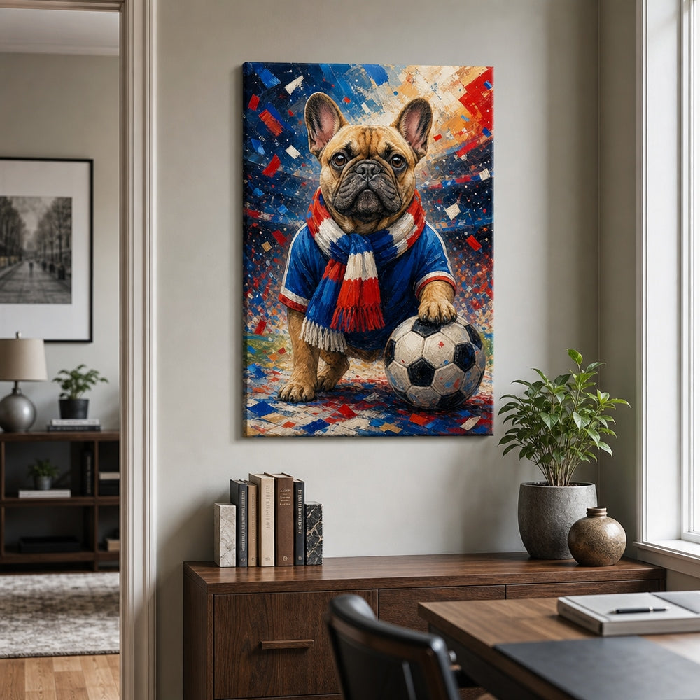 French Bulldog Soccer Fan Canvas Wall Art 18×24 inch wrapped canvas wall mockup
