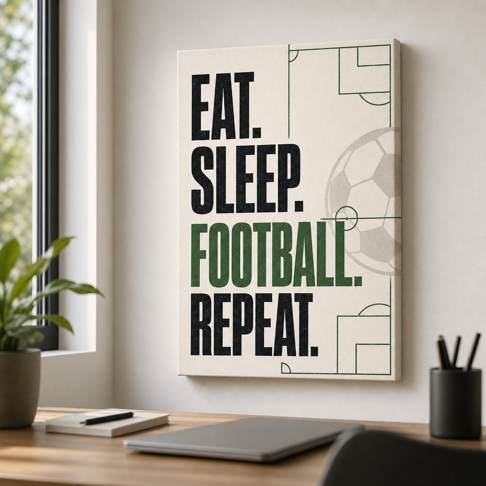 Eat Sleep Football Repeat Typography Canvas Wall Art 18×24 inch wrapped canvas wall mockup