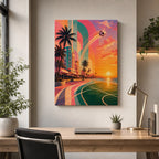 Miami Beach Sunset Soccer Canvas Wall Art 18×24 inch wrapped canvas wall mockup