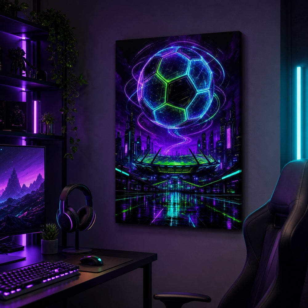 Hologram Ball City Soccer Canvas Wall Art 18×24 inch wrapped canvas wall mockup