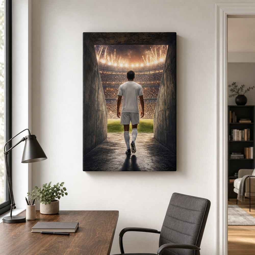 Custom Soccer Player Tunnel Canvas Wall Art 18×24 inch wrapped canvas wall mockup generated with gpt-image-2