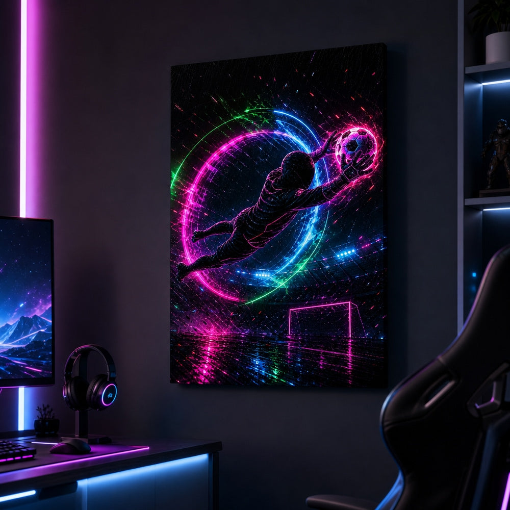 Neon Keeper Save Soccer Canvas Wall Art 18×24 inch wrapped canvas wall mockup