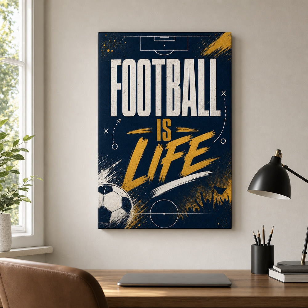 Football Is Life Typography Canvas Wall Art 18×24 inch wrapped canvas wall mockup