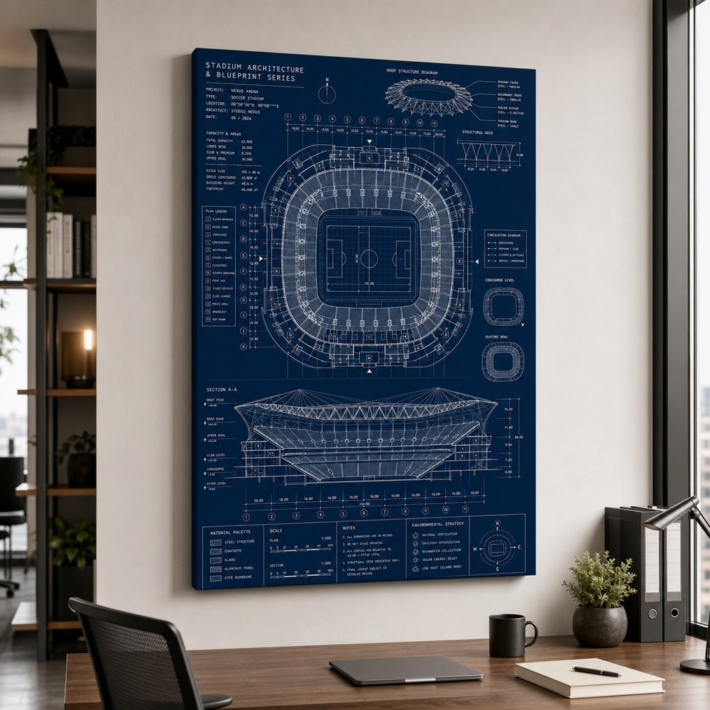 Blueprint Grand Stadium Cutaway Canvas Wall Art 18×24 inch wrapped canvas wall mockup