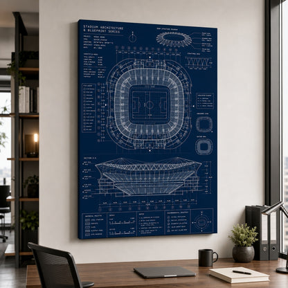 Blueprint Grand Stadium Cutaway Canvas Wall Art 18×24 inch wrapped canvas wall mockup