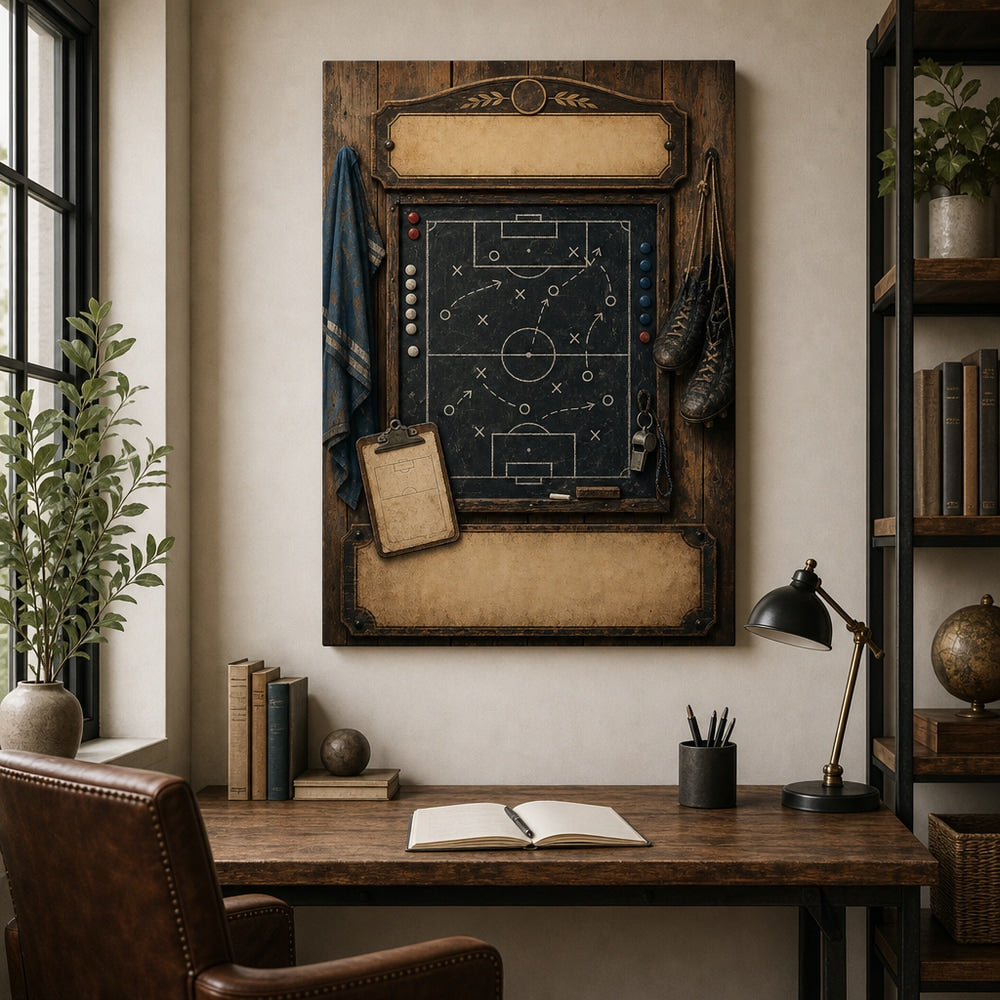 Custom Vintage Soccer Tactics Board Canvas Wall Art 18×24 inch wrapped canvas wall mockup generated with gpt-image-2