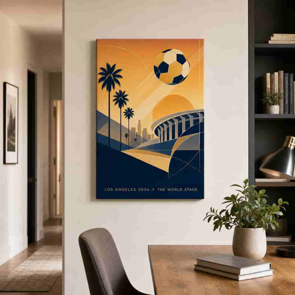 Los Angeles 2026 World Stage Soccer Canvas Wall Art 18×24 inch wrapped canvas wall mockup