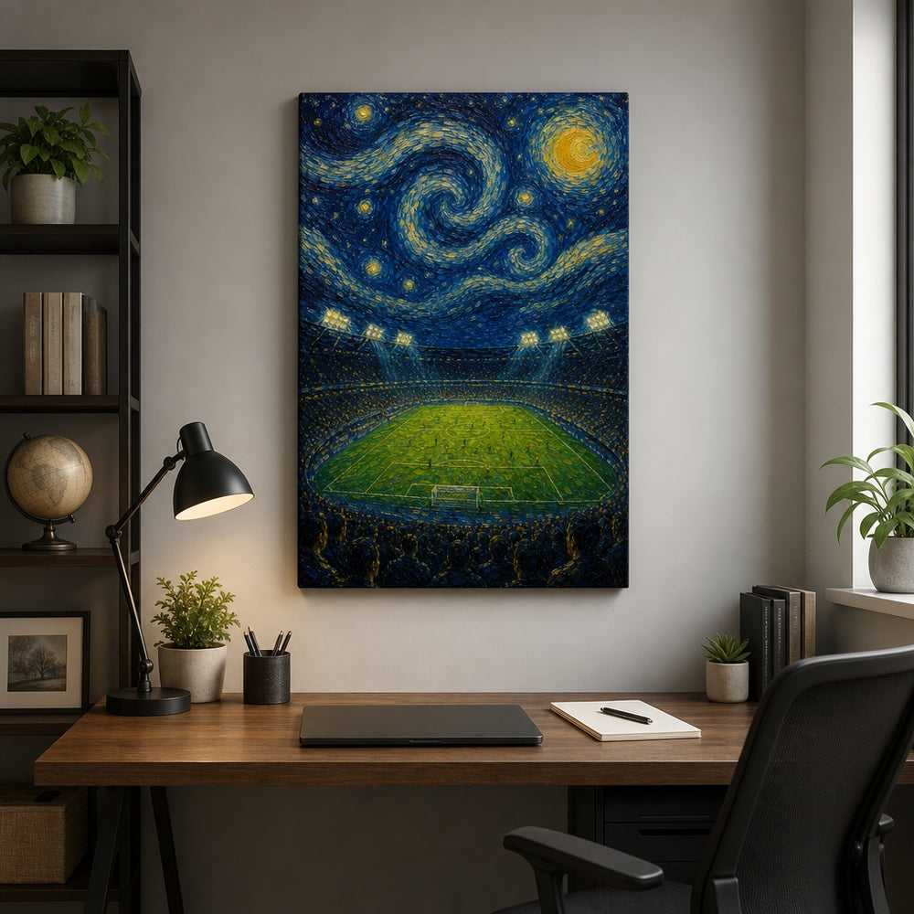 Starry Night Stadium Soccer Canvas Wall Art 18×24 inch wrapped canvas wall mockup