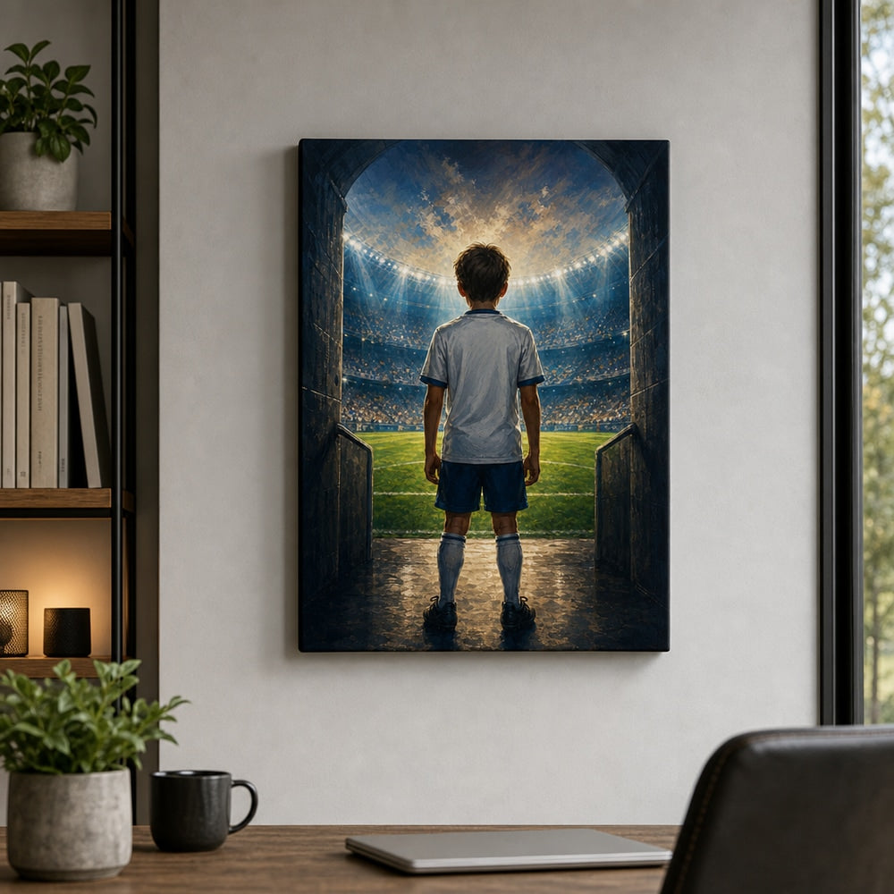 Custom Youth Soccer Dream Tunnel Canvas Wall Art 18×24 inch wrapped canvas wall mockup generated with gpt-image-2