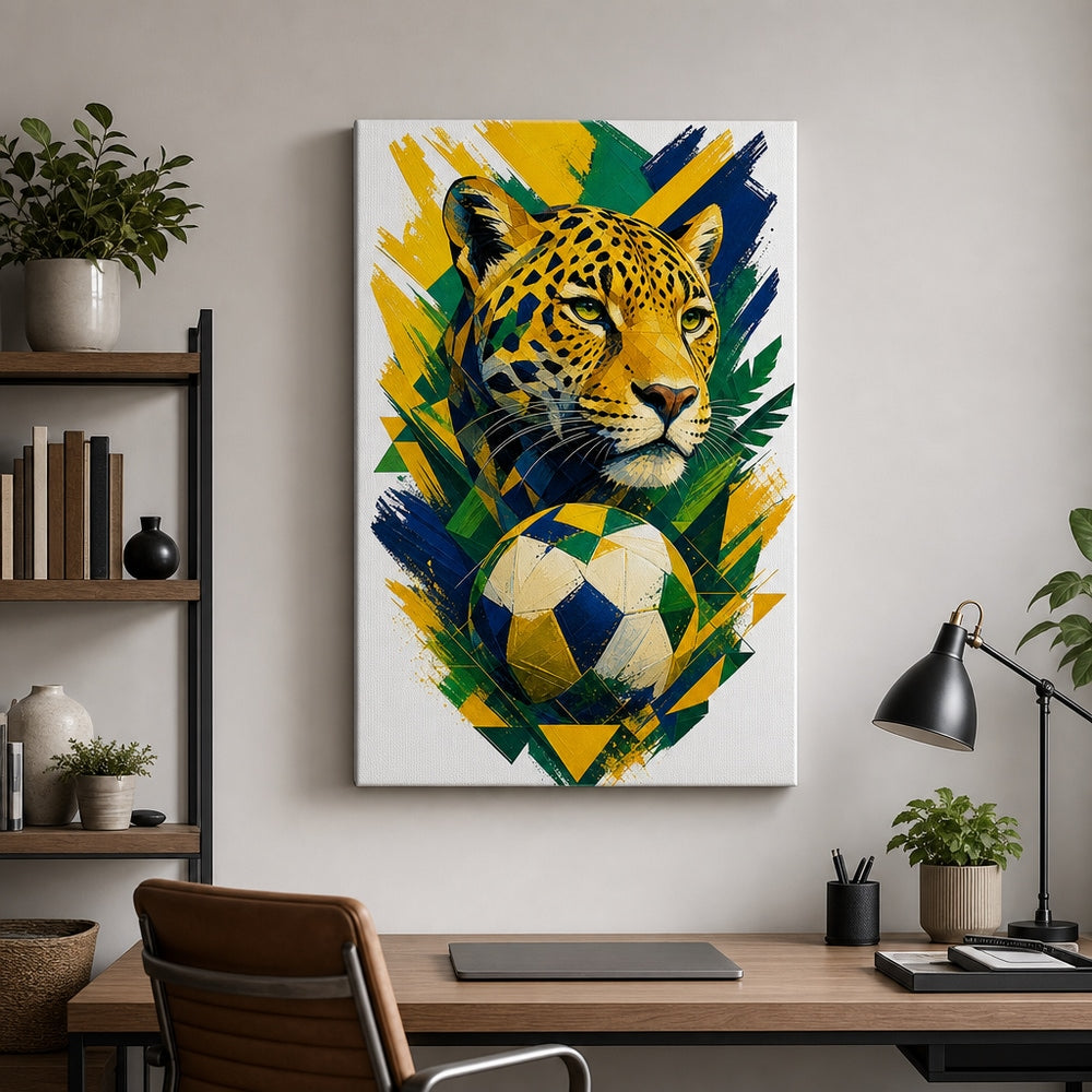 Brazil Jaguar National Pride Soccer Canvas Wall Art 18×24 inch wrapped canvas wall mockup