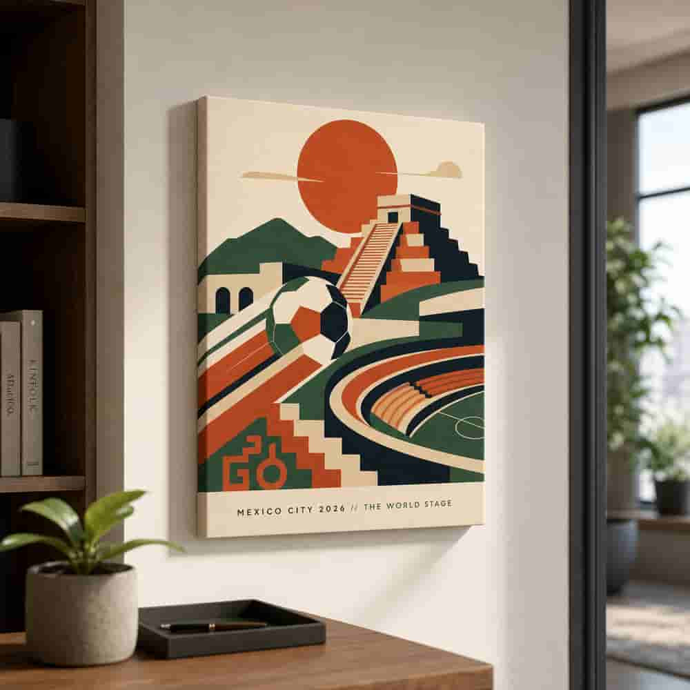 Mexico City 2026 World Stage Soccer Canvas Wall Art 18×24 inch wrapped canvas wall mockup