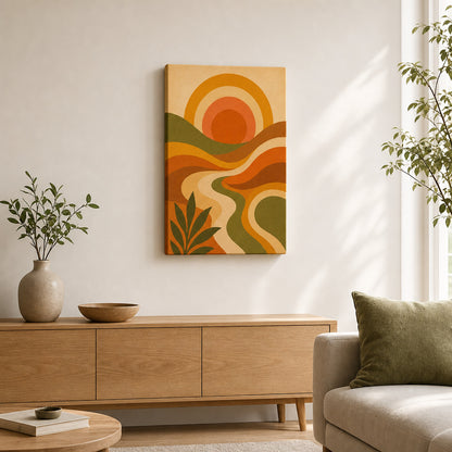 70s Psychedelic Waves Mid-Century Canvas Wall Art size comparison chart