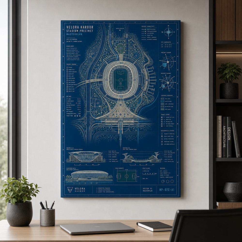 Host City Stadium Masterplan Canvas Wall Art 18×24 inch wrapped canvas wall mockup