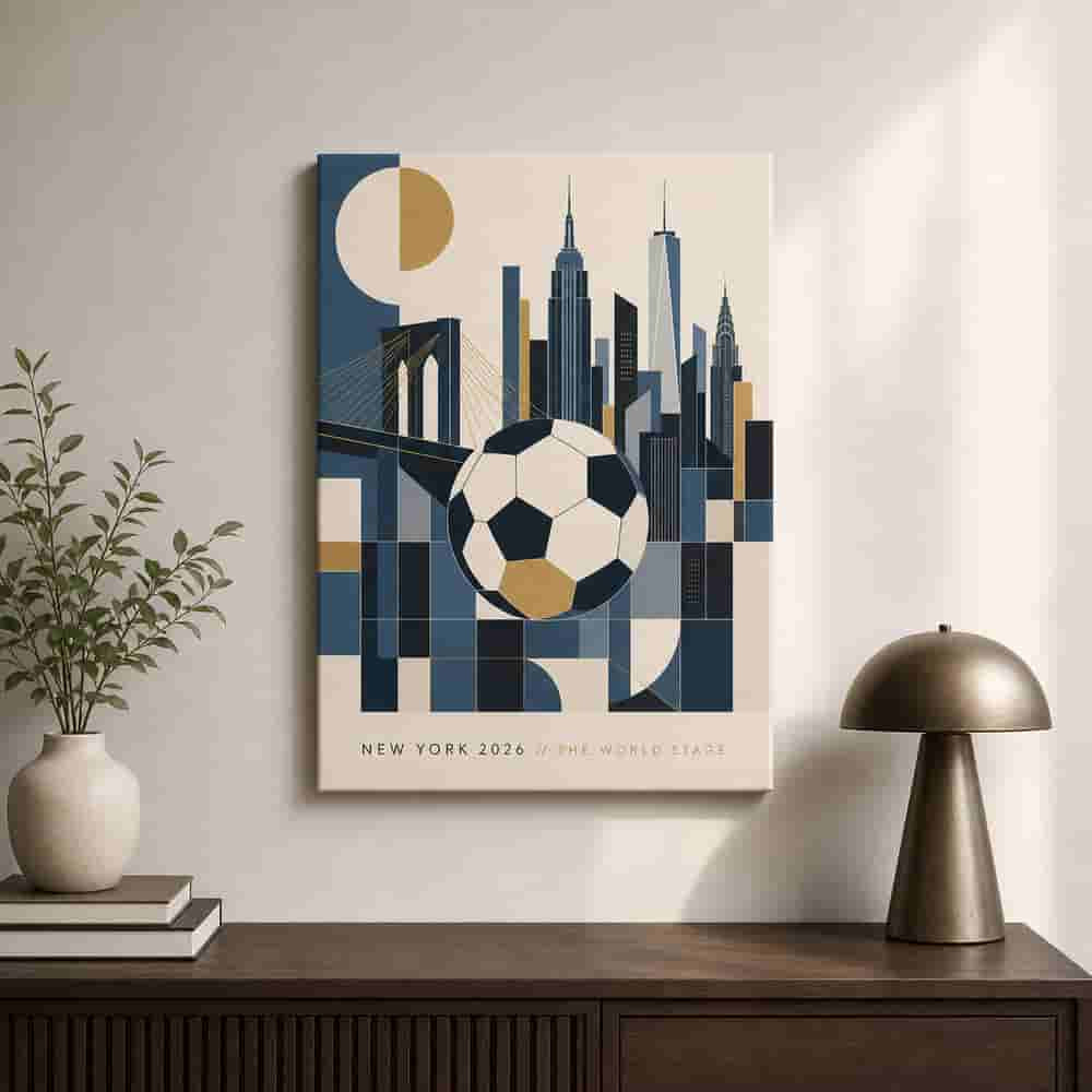 New York 2026 World Stage Soccer Canvas Wall Art 18×24 inch wrapped canvas wall mockup