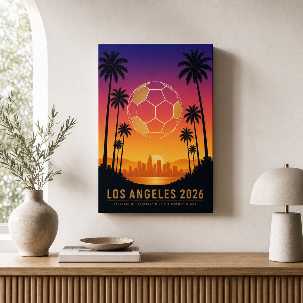 Los Angeles 2026 Golden Stage Soccer Canvas Wall Art 05 18×24 inch wrapped canvas wall mockup