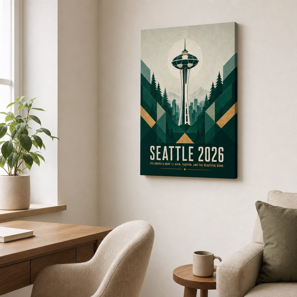 Seattle 2026 Emerald Roar Soccer Canvas Wall Art 01 18×24 inch wrapped canvas wall mockup