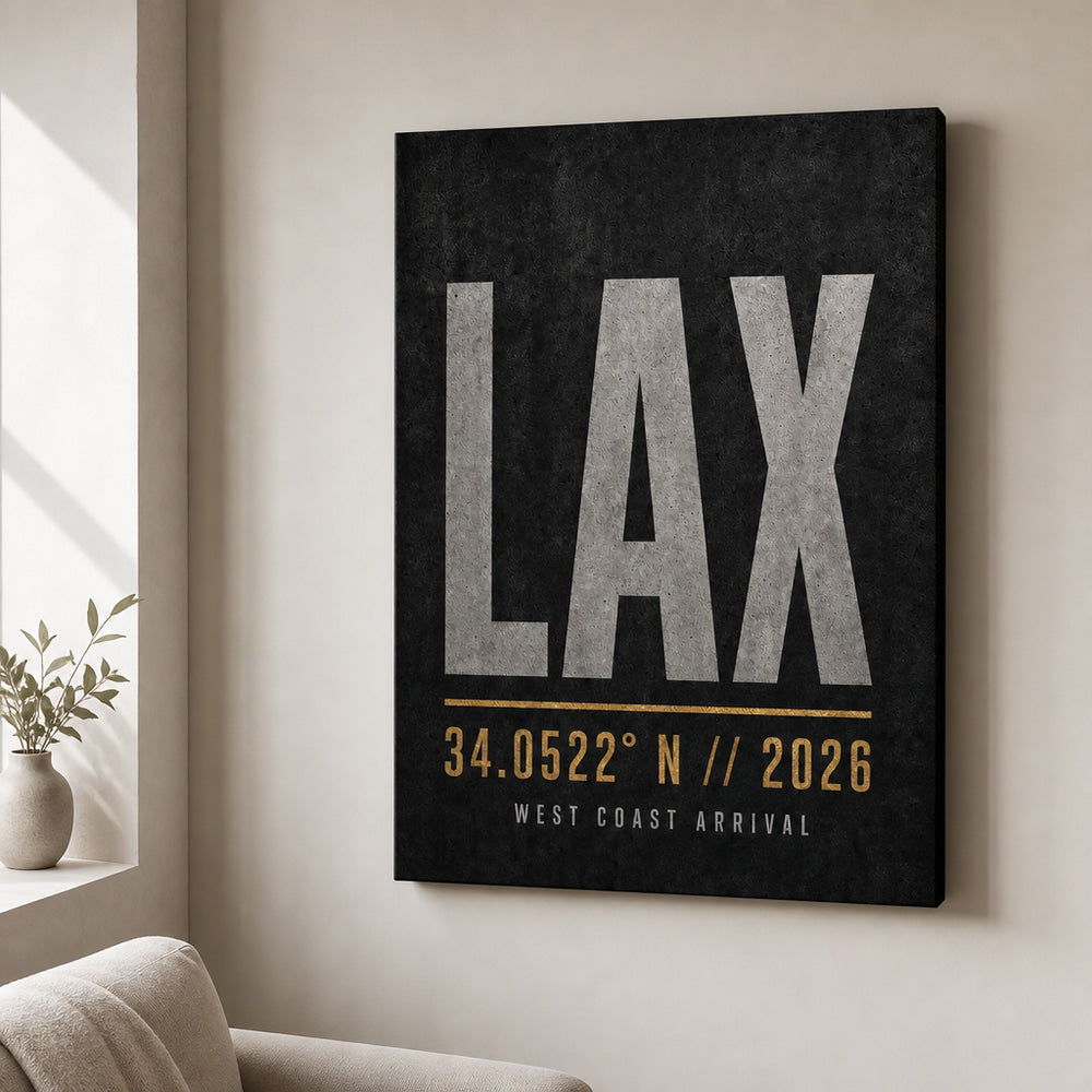 LAX Airport Code Coordinates Canvas Wall Art 01 18×24 inch wrapped canvas wall mockup