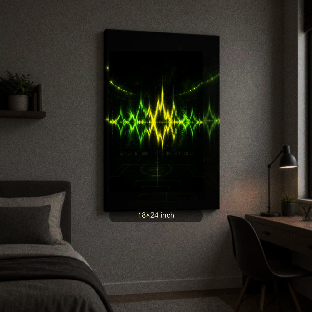 Neon Green Roar Soundwave Soccer Canvas Wall Art 18×24 inch wrapped canvas wall mockup