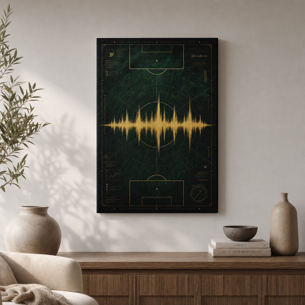 Emerald Gold Coordinate Soundwave Soccer Canvas Wall Art 18×24 inch wrapped canvas wall mockup