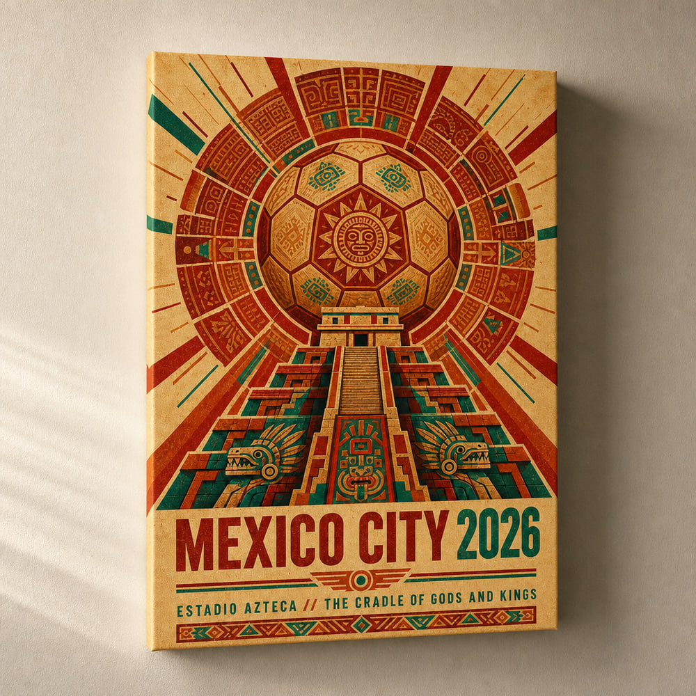 Mexico City 2026 Aztec Totem Soccer Canvas Wall Art 05 18×24 inch wrapped canvas wall mockup