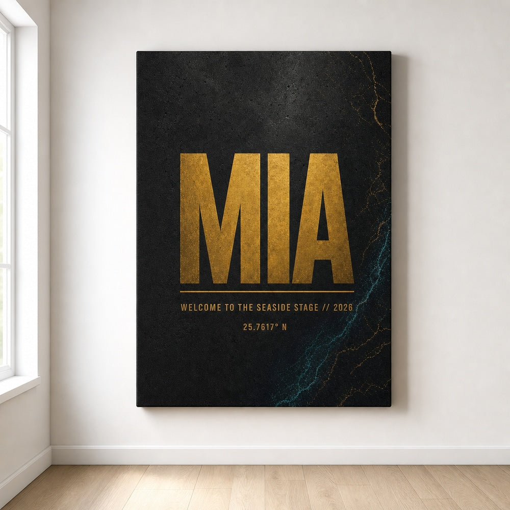 MIA Airport Code Coordinates Canvas Wall Art 03 18×24 inch wrapped canvas wall mockup