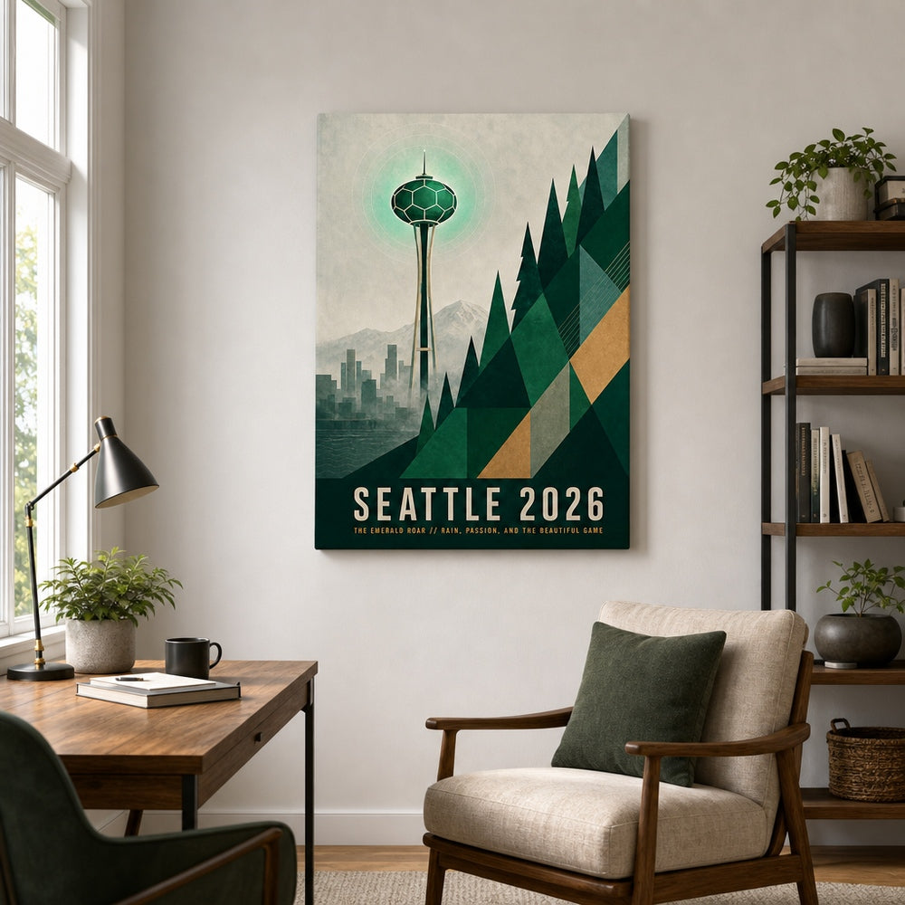 Seattle 2026 Emerald Roar Soccer Canvas Wall Art 02 18×24 inch wrapped canvas wall mockup