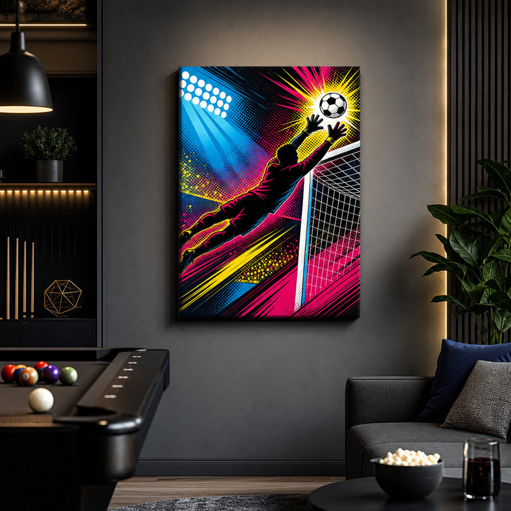 Pop Art Goalkeeper Save Soccer Canvas Wall Art 04 18×24 inch wrapped canvas wall mockup