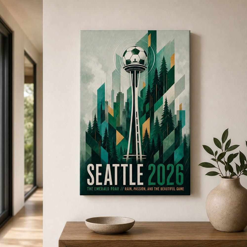 Seattle 2026 Emerald Roar Soccer Canvas Wall Art 03 18×24 inch wrapped canvas wall mockup