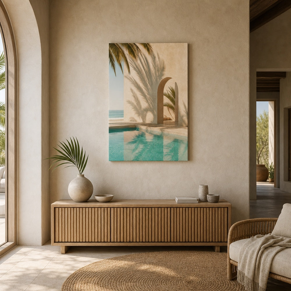 Retro Pool Palm Shadows Healing Canvas Wall Art 03 18×24 inch wrapped canvas wall mockup