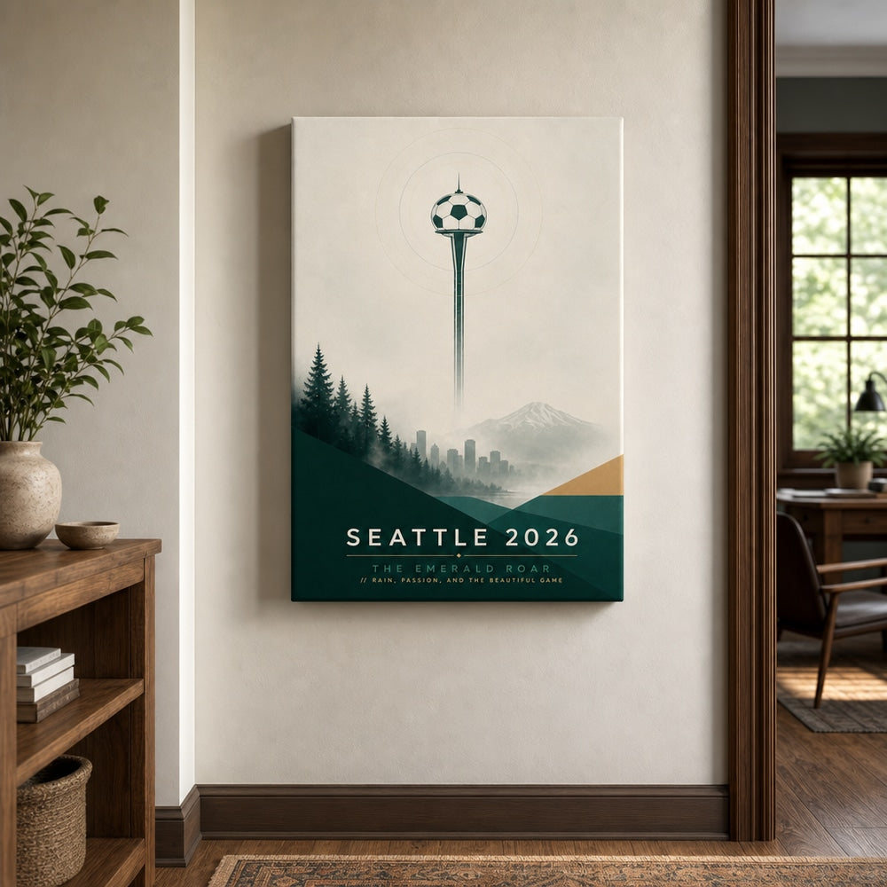 Seattle 2026 Emerald Roar Soccer Canvas Wall Art 04 18×24 inch wrapped canvas wall mockup