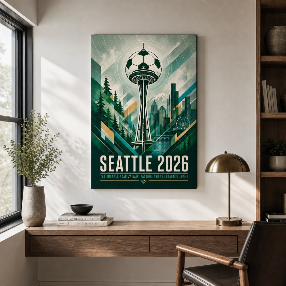 Seattle 2026 Emerald Roar Soccer Canvas Wall Art 05 18×24 inch wrapped canvas wall mockup