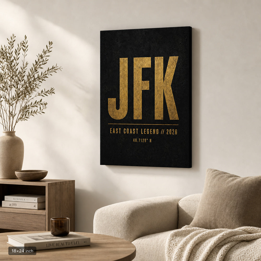 JFK Airport Code Coordinates Canvas Wall Art 02 18×24 inch wrapped canvas wall mockup