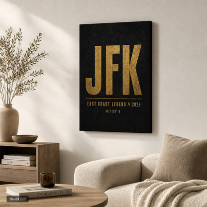 JFK Airport Code Coordinates Canvas Wall Art size comparison chart