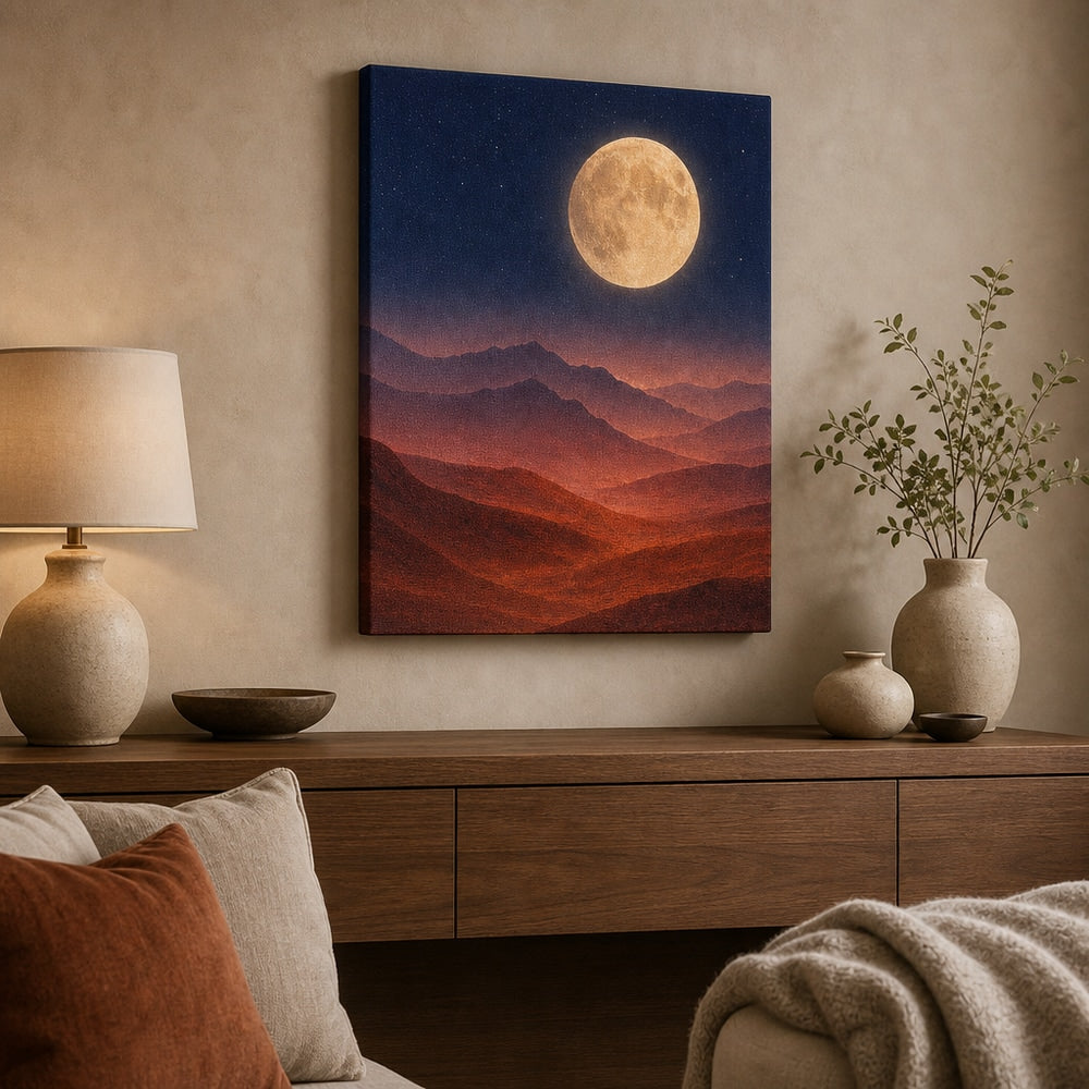Abstract Moon Mountains Healing Canvas Wall Art 05 18×24 inch wrapped canvas wall mockup