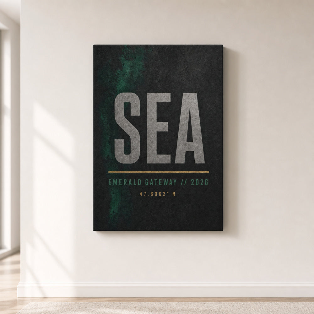 SEA Airport Code Coordinates Canvas Wall Art 04 18×24 inch wrapped canvas wall mockup