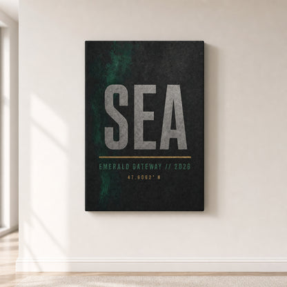 SEA Airport Code Coordinates Canvas Wall Art size comparison chart
