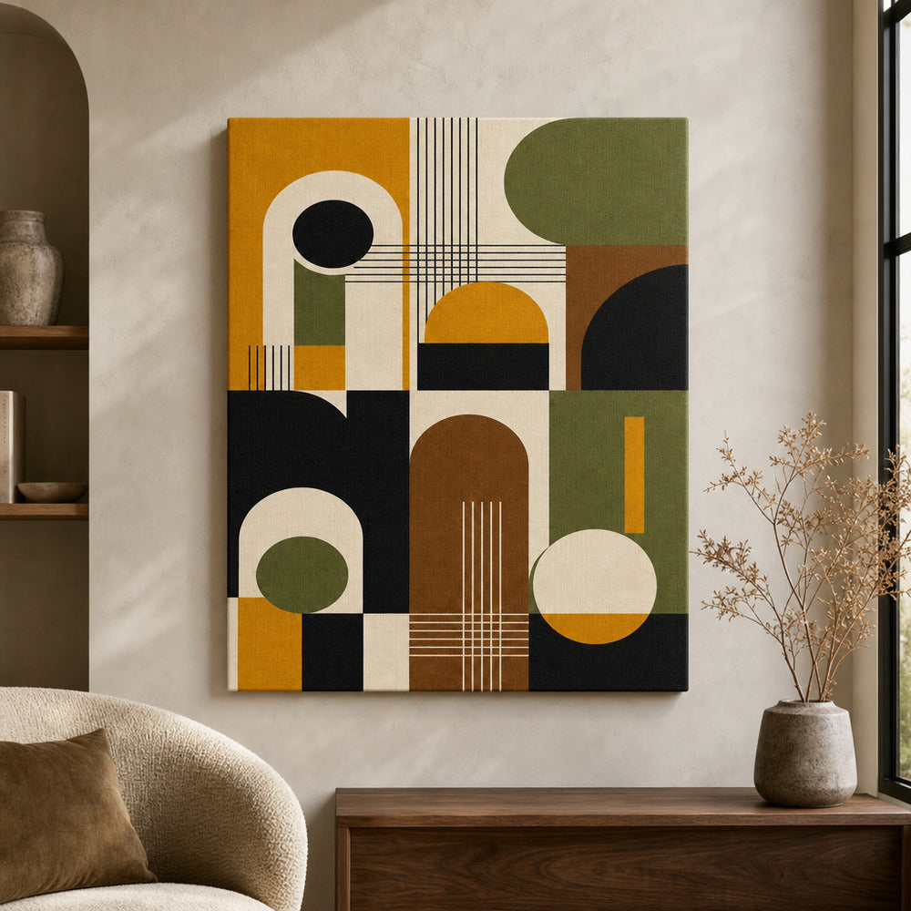 Mid-Century Bauhaus Interlocking Geometry Canvas Wall Art 02 - SKU wall mockup 18×24 inch