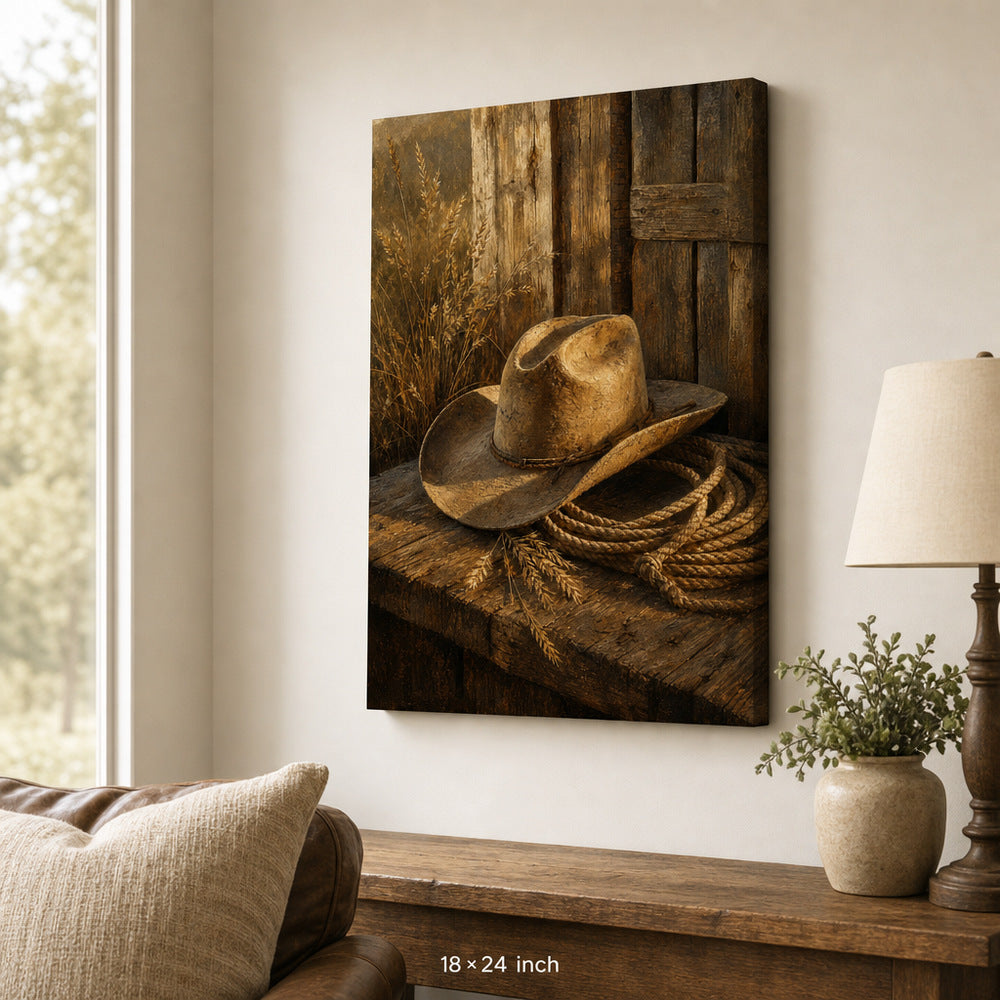 Rustic Cowboy Hat Still Life Canvas Wall Art - 05_sku_18x24_wall