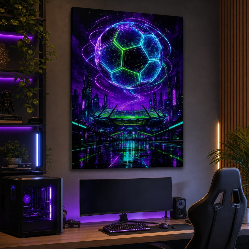 Hologram Ball City Soccer Canvas Wall Art 24×36 inch wrapped canvas wall mockup