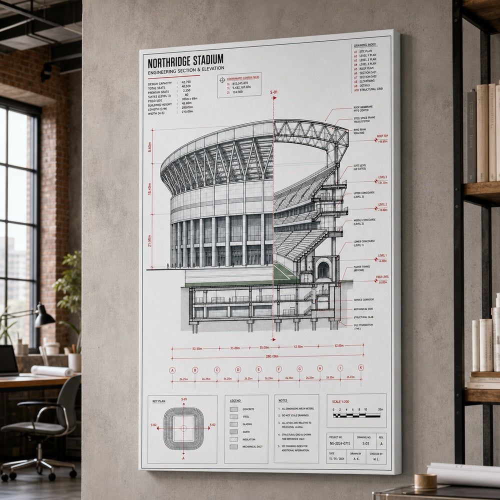 Engineering Stadium Cutaway Canvas Wall Art 24×36 inch wrapped canvas wall mockup