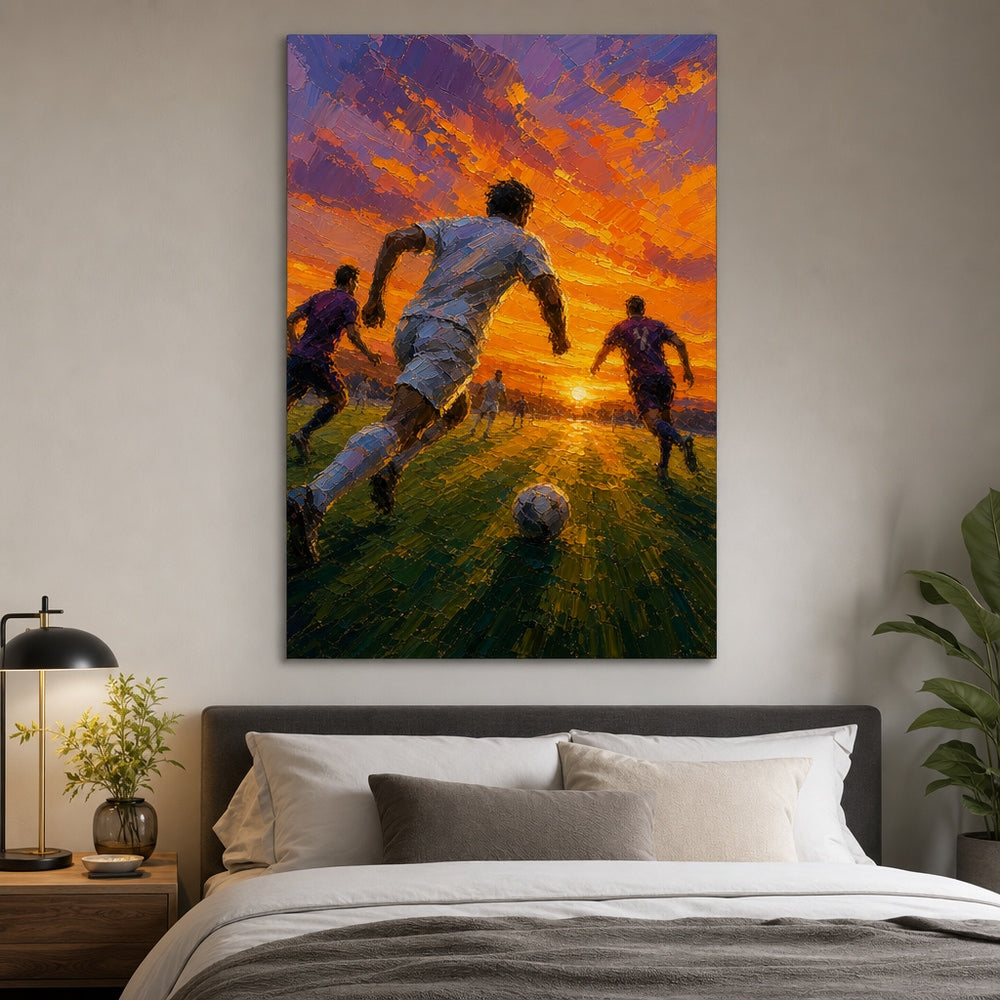 Impasto Sunset Soccer Run Canvas Wall Art 24×36 inch wrapped canvas wall mockup