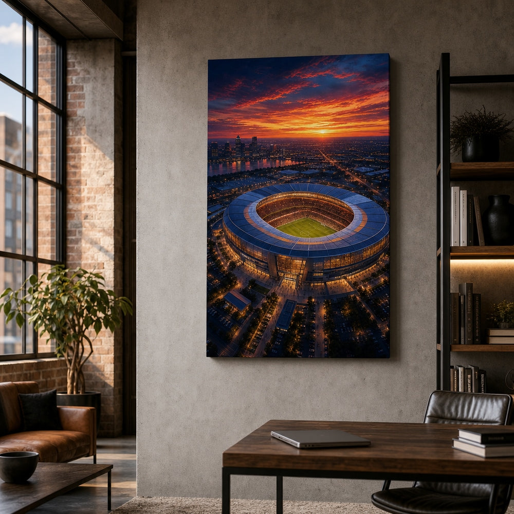 Twilight Aerial Stadium Art Canvas Wall Art 24×36 inch wrapped canvas wall mockup