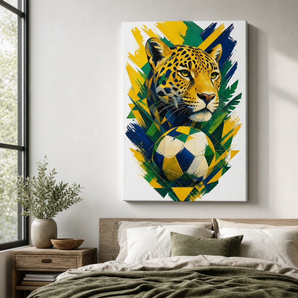 Brazil Jaguar National Pride Soccer Canvas Wall Art 24×36 inch wrapped canvas wall mockup