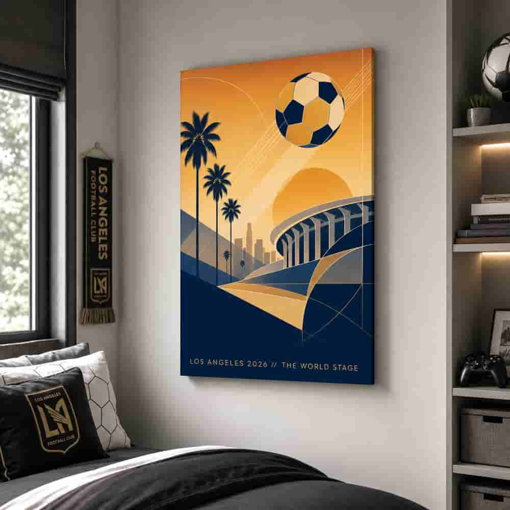 Los Angeles 2026 World Stage Soccer Canvas Wall Art 24×36 inch wrapped canvas wall mockup