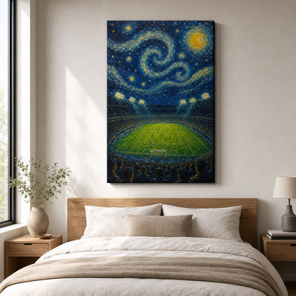 Starry Night Stadium Soccer Canvas Wall Art 24×36 inch wrapped canvas wall mockup