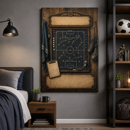 Custom Vintage Soccer Tactics Board Canvas Wall Art 24×36 inch wrapped canvas wall mockup generated with gpt-image-2