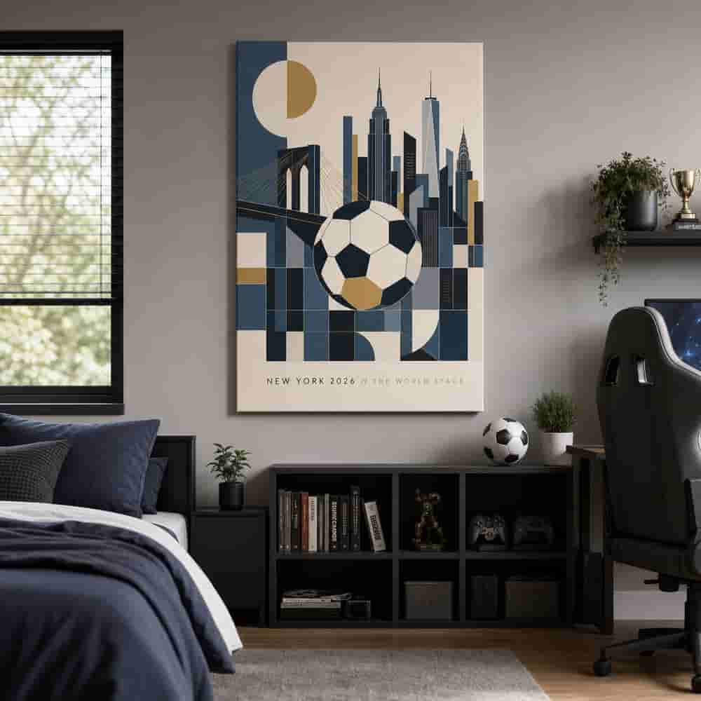New York 2026 World Stage Soccer Canvas Wall Art 24×36 inch wrapped canvas wall mockup