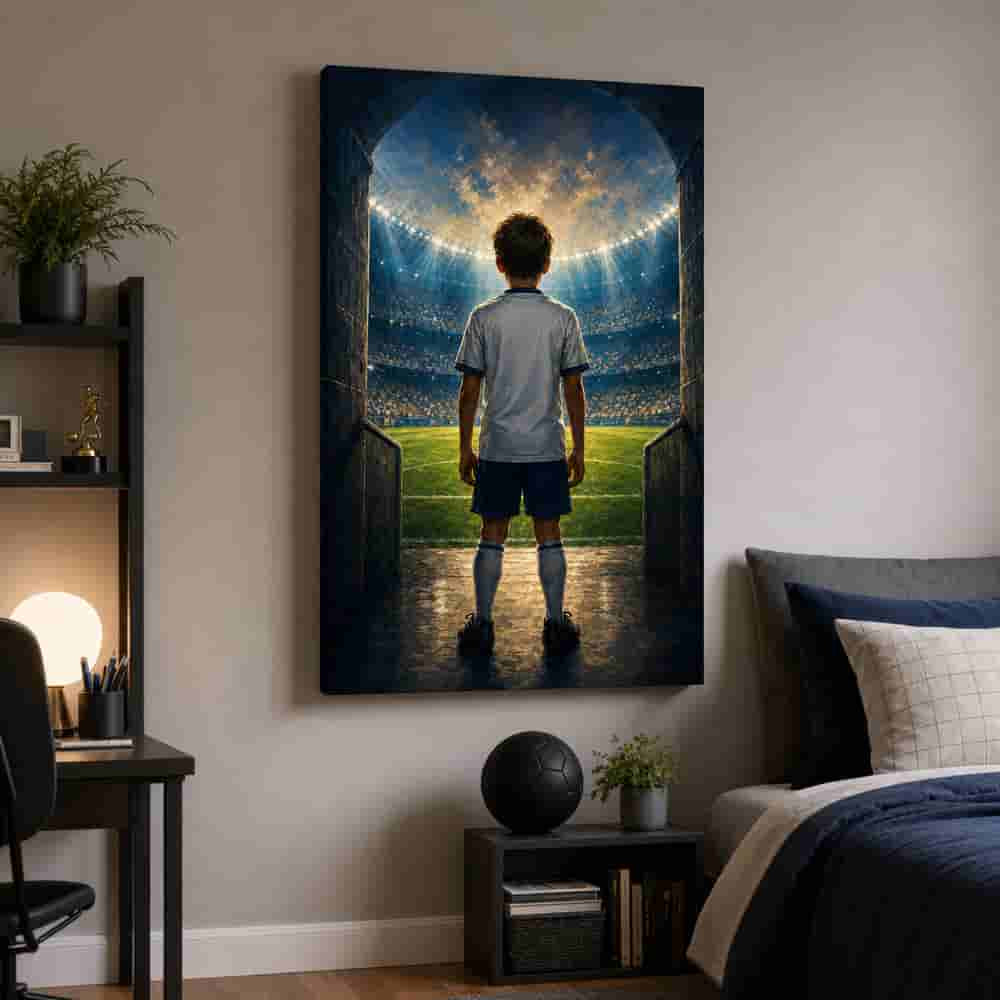 Custom Youth Soccer Dream Tunnel Canvas Wall Art 24×36 inch wrapped canvas wall mockup generated with gpt-image-2