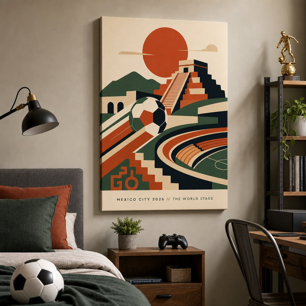 Mexico City 2026 World Stage Soccer Canvas Wall Art 24×36 inch wrapped canvas wall mockup
