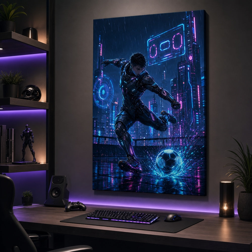 Mecha Rooftop Soccer Canvas Wall Art 24×36 inch wrapped canvas wall mockup